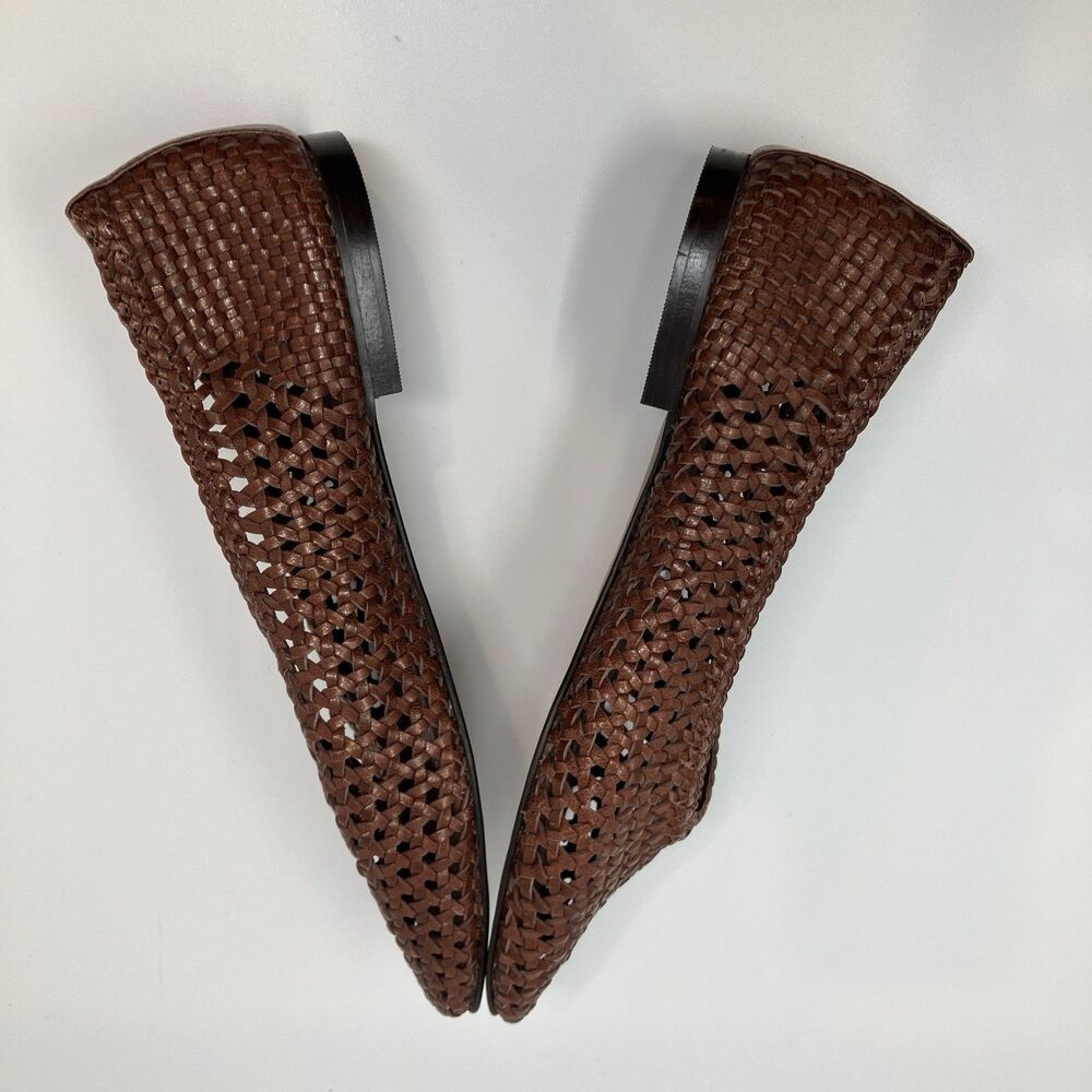 Madewell Ballet Flats Women 9 Brown Leather Mylie Woven Square Toe NU884 - Picture 9 of 12